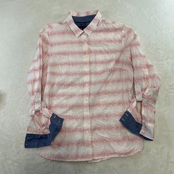 Tommy Hilfiger Women's Size Large Button Up Short Sleeve Classic Fit Polka Dot - Picture 1 of 11
